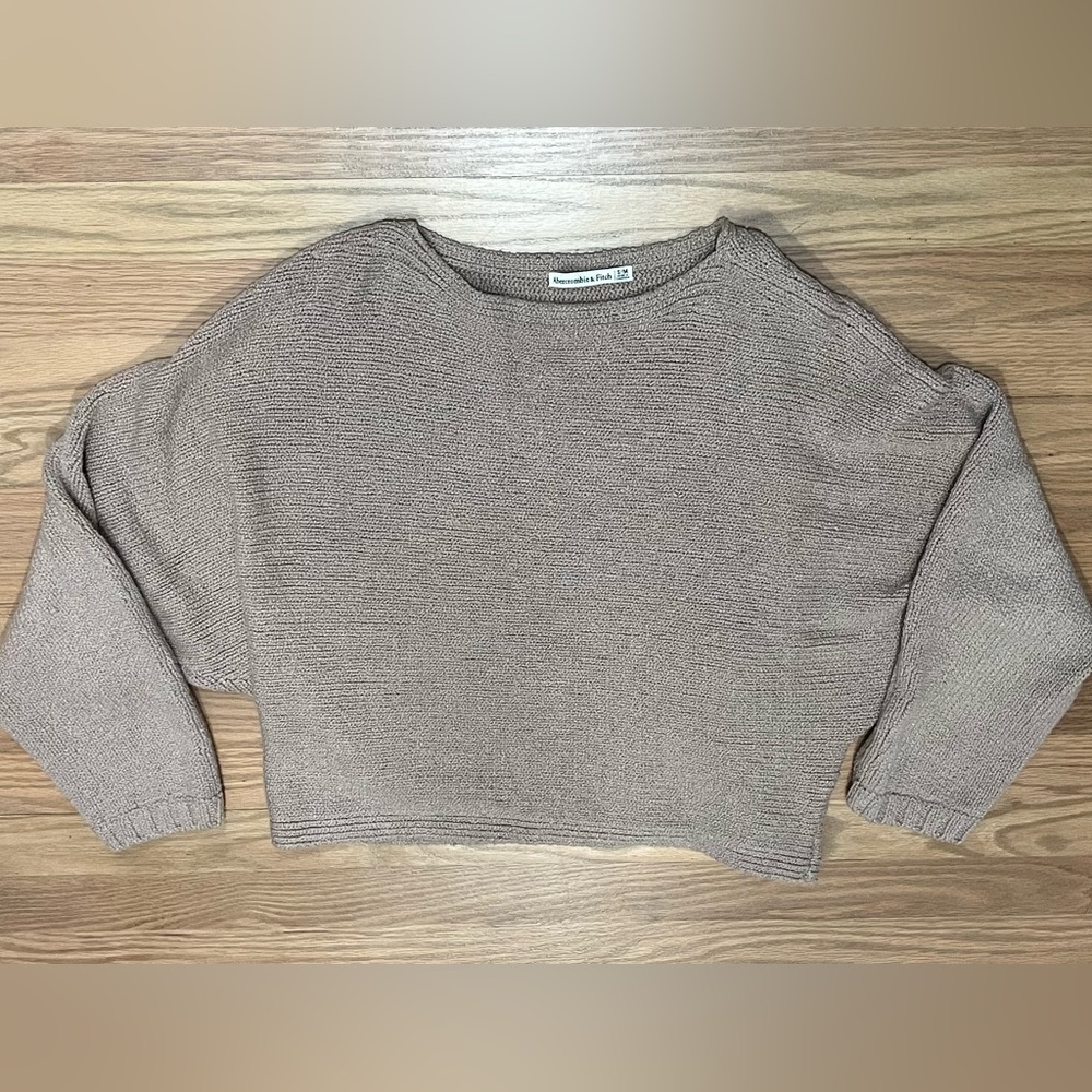 Abercrombie & Fitch Women's Cropped Taupe Crewneck Sweater